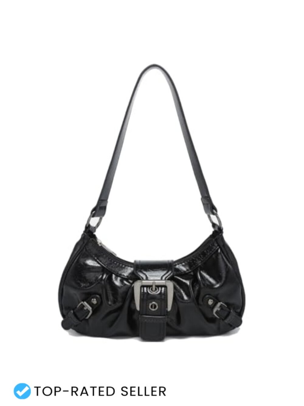 Y2K Faux Leather Hobo Shoulder Bag Small Buckle Punk Purse